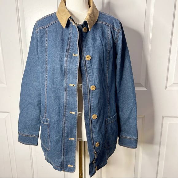 Chadwicks Jackets & Blazers - Chadwick Denim Barn Jacket, Flannel Lined, Faux Suede Lined Cuffs, Point Collar)